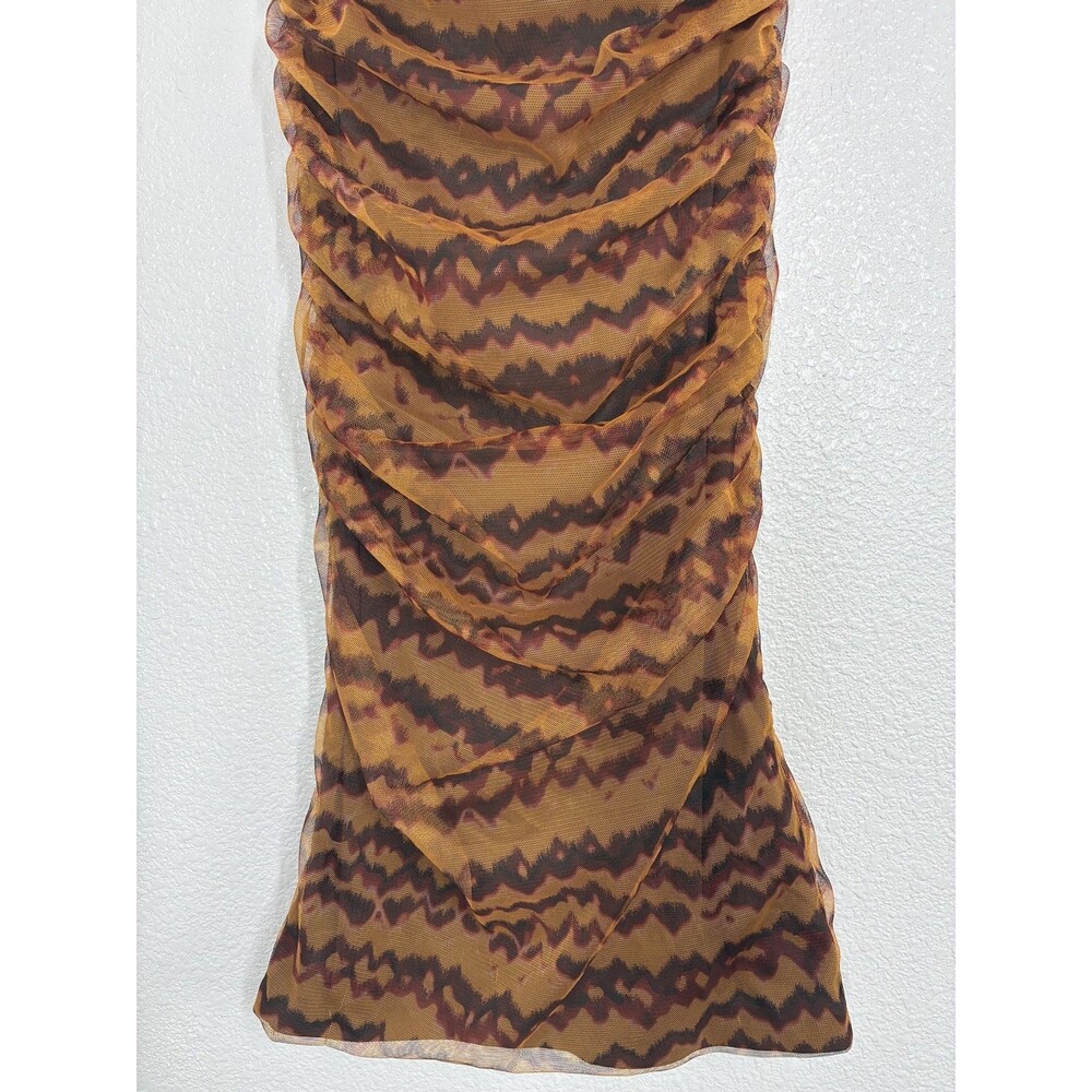 Zara Mesh Skirt XS Brown Ruched Strapless Body Party Boho - Picture 7 of 16